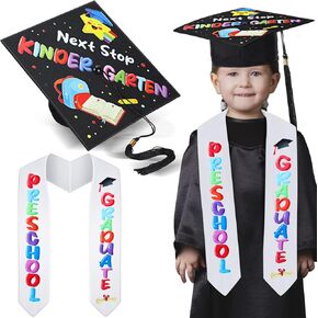 2024 Preschool Graduation Cap with Printed Graduation Stole Unisex Preschool Graduation Cap Sash