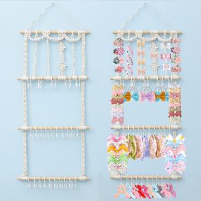 Headband and Hair Bow Holder for Girls Hair Bows Storage Organizer Girl Bow Organizer Boho Bow Holders Hair Ties Accessories Organizer Storage Wall Hanging Decor for Nursery Closet Room