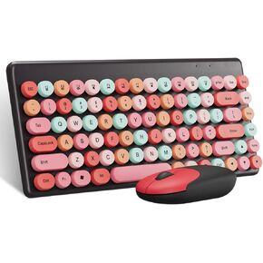 Anivia G86 Wireless Keyboard and Mouse Combo, 2.4GHz Typewriter Style Retro Keyboard with Round Keycaps & Cute Wireless Mouse for Computer PC Laptop, Black