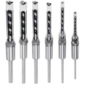 6 Pcs Square Hole Drill Bit for Wood, Square Drill Bit Mortise Chisel Drill Bit Tools, 5/8" 9/16" 1/2" 3/8" 5/16" 1/4" HSS Woodworking Hole Saw Mortising Chisel Drill Bit Set