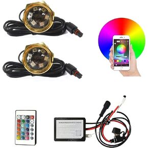 2PC RGB 1/2'' NPT Underwater Boat Drain Plug Light with APP IR Remote Control,Music Fuction Marine Boat Light Decoration Navigation Courtesy Light,No Wiring Required No Holes to Drill