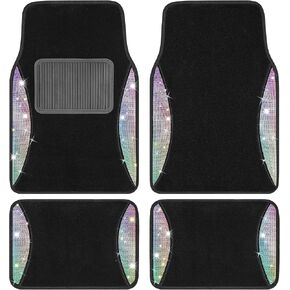 سجادات أرضية السيارة من أحجار الراين اللامعة من PIC AUTO، سجادات أمامية وخلفية لامعة من الكريستال اللامع مع وسادة كعب من ألياف الكربون السوداء - مناسبة عالميًا لسيارات الدفع الرباعي وسيارات السيدان والشاحنات (ذهبية 4 قطع) in Kuwait
