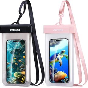 Waterproof Phone Pouch, 2 Pack 7.2" IPX8 Universal Waterproof Phone Case Water Protector Underwater Phone Holder with Lanyard for Beach, Vacation, i-Phone 15 14 Pro Max, Galaxy S23 (Black + Pink 2)