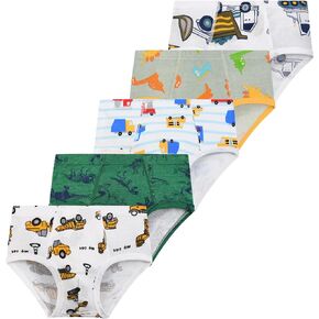 Boys Fashion Soft 100% Cotton Tagless Brief 5 Pack Breathable Underwear for Little Kid Boys