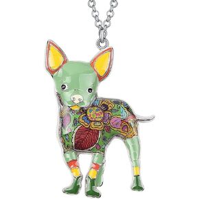 BONSNY Love Pets Enamel Zinc Alloy Metal Chihuahua Necklace Dog Animal pendant Unique Design 18"