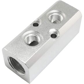 2 Way Pneumatic Manifold Air Distribution Block, G1/2 Supply Port, G1/4-Inch Output Port,Pneumatic Air Compressor Manifold Fitting，Aluminum Alloy，Large Flow （40x40mm）