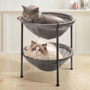 Double Deck Cat Bed, Breathable Cat Bed for 2 Cats with 4 Adjustable Feet & Anti-Slip Mats, Easy Assembly Pet Bed for Multi-cat Household, Indoors & Outdoors, 22.8 in x18.7 in x 18.7 in