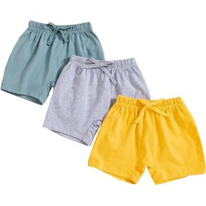 3 Pack Baby Boy Shorts Solid Cotton Short with Drawstring Casual Summer Bottoms Pants