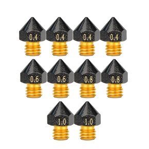 10Pcs V6 Volcano PTFE Nozzles 0.4/0.6/0.8/1.0mm M6 Thread Hotend Extruder PTFE Coating Volcano Nozzle for Artillery Genius, Sidewinder X1, X2, for Anycubic Vyper, Kobra Plus, Kobra Max