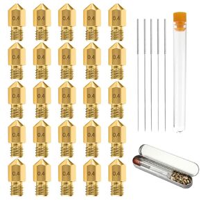 25PCS 0.4MM MK8 3D Printer Brass Extruder Nozzles with 5 Cleaning Needles and Metal Storage Box for Ender 3 Ender 3 pro Ender 5 CR-10 MK8 Makerbot Anet A8 Anet A6