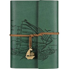 Leather Notebook Journal, Travel Journal with 2 Pockets, Vintage Refillable Journal for Writing, Diary Journal for Women, Men, Girls and Boys, 100GSM Lined Paper, 160 Pages (Grren A5 9.2" x 6.5")