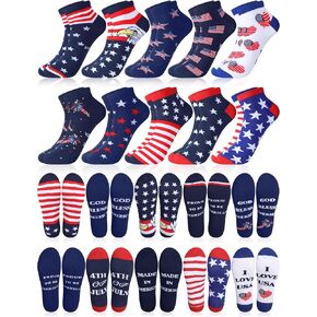 10 Pairs American Flag Socks for Men Flag Star Striped Ankle Socks Novelty USA Patriotic Slogan Socks for Independence Day Every Patriot
