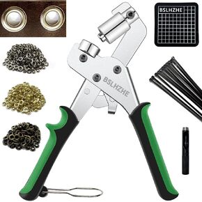 1203Pcs Grommet Tool Kit, 3/8 Inch Eyelet Press Pliers with Metal Eyelets & Washers and 10mm Manual Hole Cutter, Handheld Eyelet Hole Punch Pliers 10 mm Grommets Press Kit for Leather Fabric
