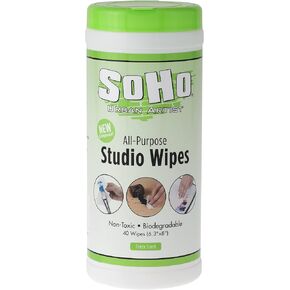 SoHo Urban Artist Multi-Surface Wipes, 40 Count, 1 Canister, Non Toxic Biodegradable Stay Fresh Paint Brush Cleaner Wipes, Use on Brushes, Hands, Palettes, Floors, No Need for Water Or Turpentine