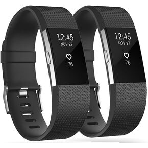 2 Pack Waterproof Bands Compatible with Fitbit charge 2, Classic Soft Adjustable Sports Replacement Wristbands for Women Men