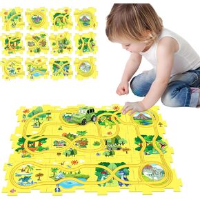 Puzzles and Track Combo, Kids Puzzle Rail Car Play Set, Educational Toys for 3 4 5 6 Year Old Boys Girls, Toddler Montessori Toy Gift