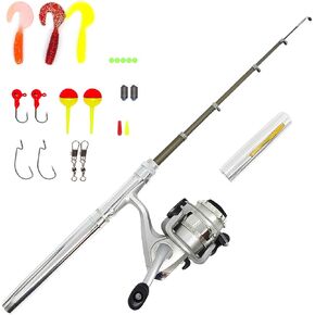 Pocket Pen Fishing Rod and Reel Combos, 38inch Small Fishing Rod Telescopic with Spinning Reel, Lures, Hooks for Raft, River, Lake, Ice Fishing and So On