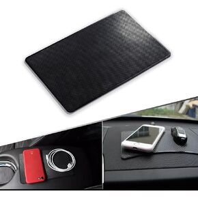 1 PC Car Dashboard Anti-Slip Mat, 10.6" x 5.9" Grid PU Strong Adhesive Mat, Multi-Functional Storage Fixing Pad for Mobile Phone Sunglasses Keys and Coins, Universal Car Accessories (Black)
