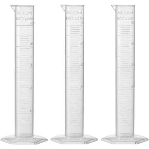 uxcell Plastic Graduated Cylinder, 50ml Measuring Cylinder, Science Test Tube Beakers, Single Metric Scale, Clear Hex Base Flask for Lab Home 3pcs