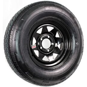 eCustomRim Trailer Tire and Rim Radial ST205/75R14 LRD 5-4.5 Black Spoke Wheel 3.19 CB - 6 Year Warranty w/Free Roadside