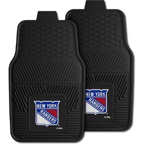 FANMATS 13860 New York Rangers 2-Piece Deluxe Car Mat Set, Vinyl Trim and Colored Team Logo, Dual Rib Charcoal Carpet, Trimmable Edges