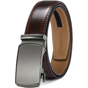 CHAOREN Burgundy Belt - Mens Dress Belt Leather 1 3/8" for Casual Jeans - Micro Adjustable Belt Fit Everywhere
