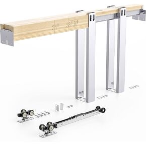 EaseLife 32x80in Pocket Door Frame Kit with Two-Way Soft Close Mechanism for 2X4 Studs Wall,Sliding Hardware for 24"-32" Wide Door,Aluminum,Slide Smoothly Quietly,Easy Install,No Door (32in x 80in)