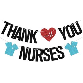 Thank You Nurses Banner, Nurse Appreciation Party Decorations, Happy Nurse Week Banner, Nurse Party Decor Supplies Black Red Blue