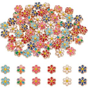 PH PandaHall 60pcs Flower Enamel Beads 6 Colors Floral Spacer Beads Loose Beads Craft Beads Spacers for Valentine Friendship Bracelets Necklaces Earring Jewelry Making Christmas Tree Ornament