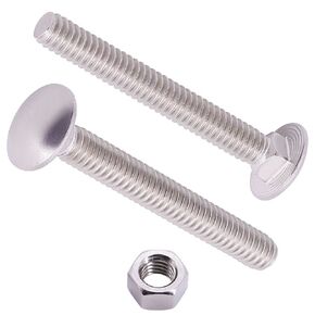M6-1.0 x 35mm (12 Sets) Carriage Bolt DIN603 with Hex Nut DIN934, Full Coarse Thread, 304 Stainless Steel 18-8, Round Head Square Neck Screws Coach Bolt