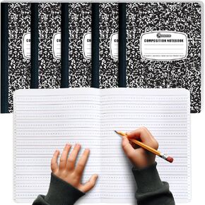 5 Pack Primary Composition Notebook, 200 Pages (100 Sheets), Drawing Story Journal Writing Notebook, 9-3/4 x 7-1/2, Primary Composition Notebook for Kids, Grades K-2, With Header For Drawing