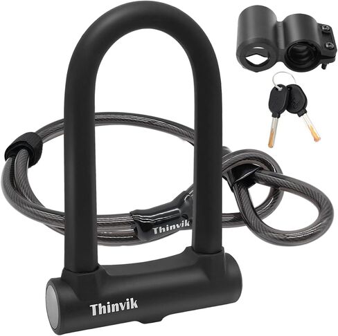 Thinvik Bike U-Locks شديدة التحمل مضادة للسرقة 12 مم × 1.2 م (48 بوصة) كابل فولاذي 18 مم تكبل. دراجة على شكل حرف U مع دعامة تثبيت أداة مضادة للسرقة للطرق والجبال الكهربائية والدراجة القابلة للطي - تكبل 18 مم in Kuwait