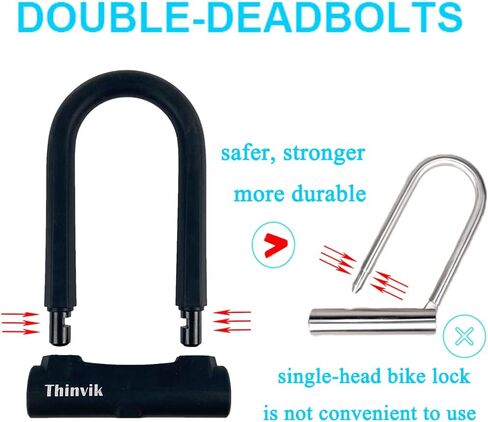 Thinvik Bike U-Locks شديدة التحمل مضادة للسرقة 12 مم × 1.2 م (48 بوصة) كابل فولاذي 18 مم تكبل. دراجة على شكل حرف U مع دعامة تثبيت أداة مضادة للسرقة للطرق والجبال الكهربائية والدراجة القابلة للطي - تكبل 18 مم in Kuwait