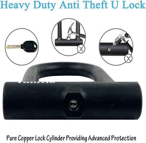 Thinvik Bike U-Locks شديدة التحمل مضادة للسرقة 12 مم × 1.2 م (48 بوصة) كابل فولاذي 18 مم تكبل. دراجة على شكل حرف U مع دعامة تثبيت أداة مضادة للسرقة للطرق والجبال الكهربائية والدراجة القابلة للطي - تكبل 18 مم in Kuwait
