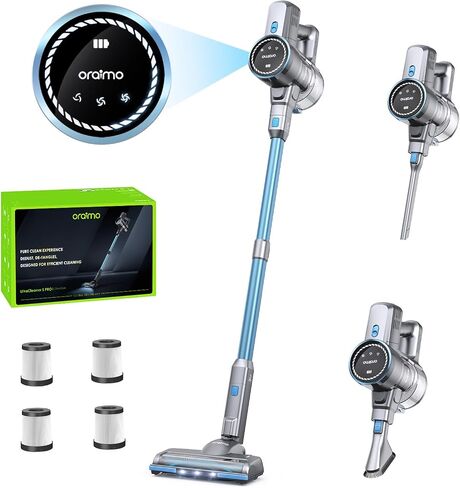 Oraimo Cordless Vacuum, 24KPA Vacuum Cleaner with 270W Brushless Motor, Stick Vacuum with Anti-entangle Floor Brush, Up to 45min Runtime, for Pet Hair Hard Floor Carpet Stair Dorm, 4 HEPA in Saudi Arabia