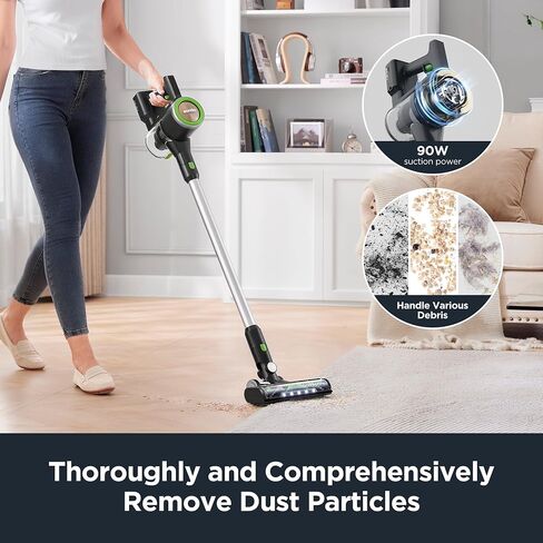 Bundle of Eureka Cordless Vacuum Cleaner for Home, Stick Vacuum Rechargeable Detachable Battery, Rapid Clean Ultra LED Display, 40min Runtime, NEC370GR, Green + Filter Accessory Kit,White in Saudi Arabia