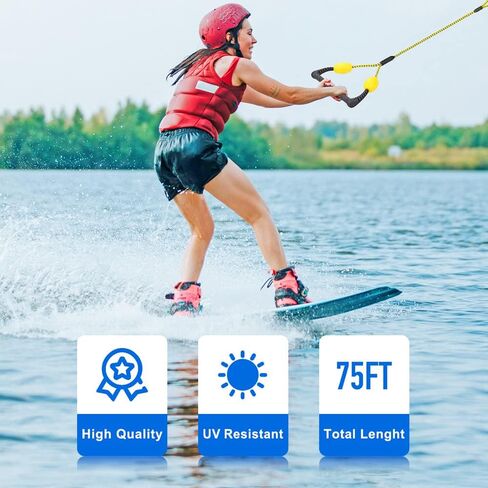 Water Ski Rope, Waterboard Rope, Soft Rubber Handle with 2 Floats, 2 Section, Boat Tow Rope, Towable Tube, 4000 lbs Capacity, 75 ft SELEWARE in Saudi Arabia