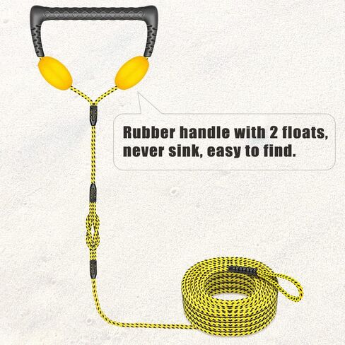 Water Ski Rope, Waterboard Rope, Soft Rubber Handle with 2 Floats, 2 Section, Boat Tow Rope, Towable Tube, 4000 lbs Capacity, 75 ft SELEWARE in Saudi Arabia