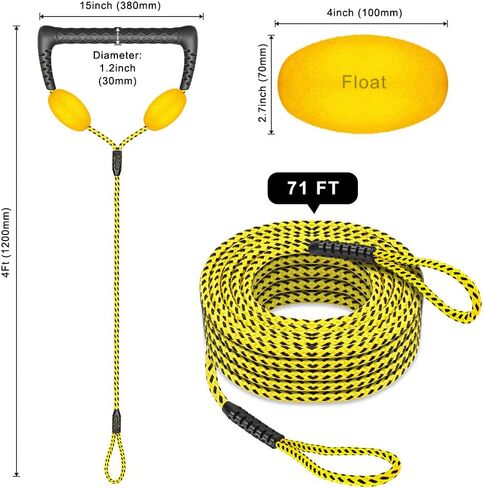 Water Ski Rope, Waterboard Rope, Soft Rubber Handle with 2 Floats, 2 Section, Boat Tow Rope, Towable Tube, 4000 lbs Capacity, 75 ft SELEWARE in Saudi Arabia