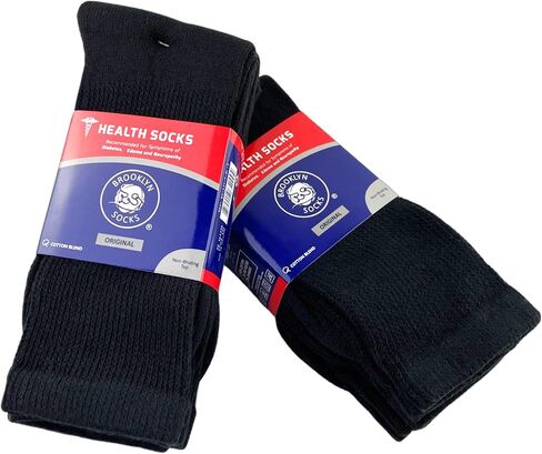 6 Pairs of Cotton Diabetic Non-Binding Neuropathy Crew Socks (Black, Fits Mens Shoe Size 8-10/Womens shoe size 9-11) in Saudi Arabia