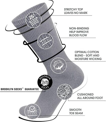 6 Pairs of Cotton Diabetic Non-Binding Neuropathy Crew Socks (Black, Fits Mens Shoe Size 8-10/Womens shoe size 9-11) in Saudi Arabia