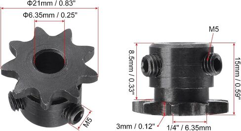 uxcell #25 Chain Roller Sprocket, 6mm Bore 1/4" Pitch 9 Tooth Single Strand Chain Sprocket, C45 Carbon Steel 25 Roller Chain Sprocket with Set Screws for ISO 04C Chain, 2Pcs in Saudi Arabia