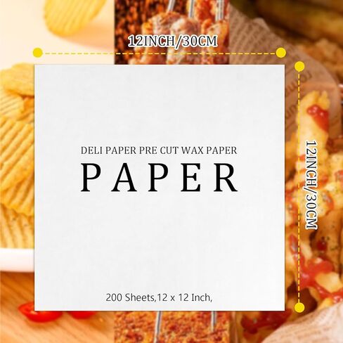 200 Sheets Deli Paper Pre Cut Wax Paper Sheets 12 x 12 Inch Disposable Food Basket Liners Grease Proof Sandwich Wrapping Paper Grease Resistant Food Trays Paper Liner in Kuwait