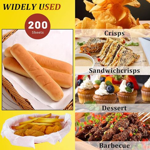 200 Sheets Deli Paper Pre Cut Wax Paper Sheets 12 x 12 Inch Disposable Food Basket Liners Grease Proof Sandwich Wrapping Paper Grease Resistant Food Trays Paper Liner in Kuwait