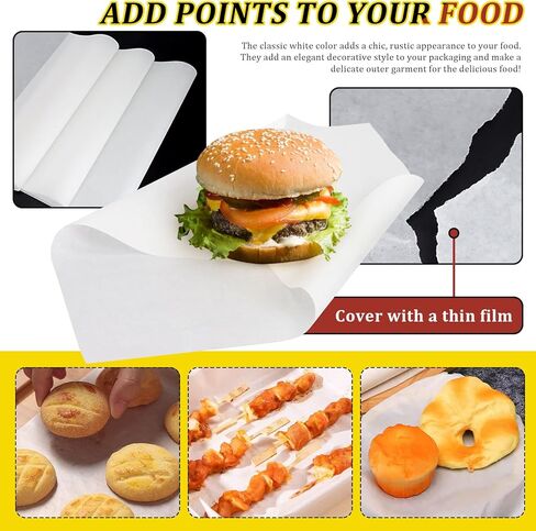 200 Sheets Deli Paper Pre Cut Wax Paper Sheets 12 x 12 Inch Disposable Food Basket Liners Grease Proof Sandwich Wrapping Paper Grease Resistant Food Trays Paper Liner in Kuwait
