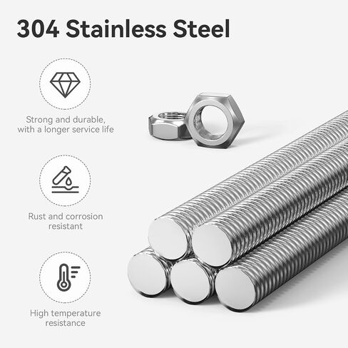 30 Pack 8/32 Threaded Rods with Hex Nuts, 15pcs M4 Fully Threaded Rod Studs 12 Inch for Beads with 15pcs Hex Nuts 304 Stainless Steel for DIY Beaded Garden Stakes Ullnosoo in Saudi Arabia