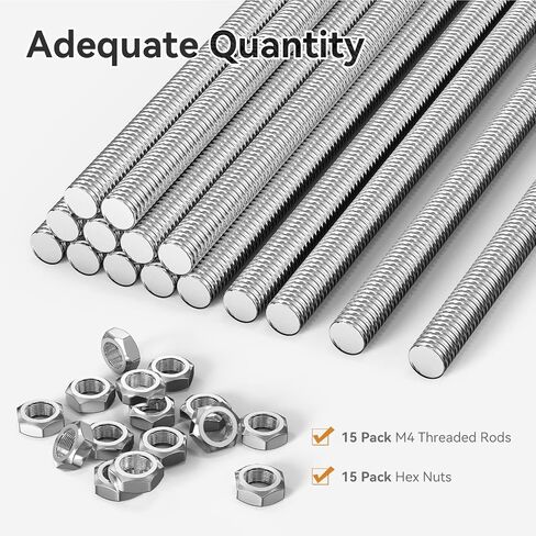 30 Pack 8/32 Threaded Rods with Hex Nuts, 15pcs M4 Fully Threaded Rod Studs 12 Inch for Beads with 15pcs Hex Nuts 304 Stainless Steel for DIY Beaded Garden Stakes Ullnosoo in Saudi Arabia