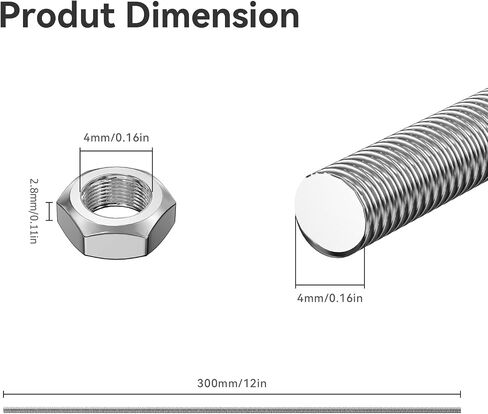 30 Pack 8/32 Threaded Rods with Hex Nuts, 15pcs M4 Fully Threaded Rod Studs 12 Inch for Beads with 15pcs Hex Nuts 304 Stainless Steel for DIY Beaded Garden Stakes Ullnosoo in Saudi Arabia