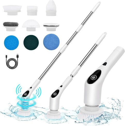 Electric Spin Scrubber Shower Scrubber with Long Handle for Cleaning Bathroom 9 Replaceable Cleaning Brush Heads Power Scrubber 3 Speed Modes Retractable Shower Brush for Bathtub Tile Floor in Kuwait