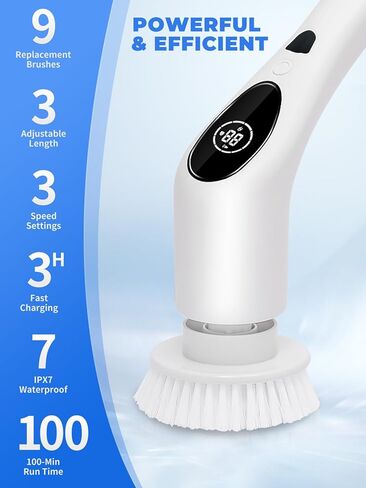 Electric Spin Scrubber Shower Scrubber with Long Handle for Cleaning Bathroom 9 Replaceable Cleaning Brush Heads Power Scrubber 3 Speed Modes Retractable Shower Brush for Bathtub Tile Floor in Kuwait